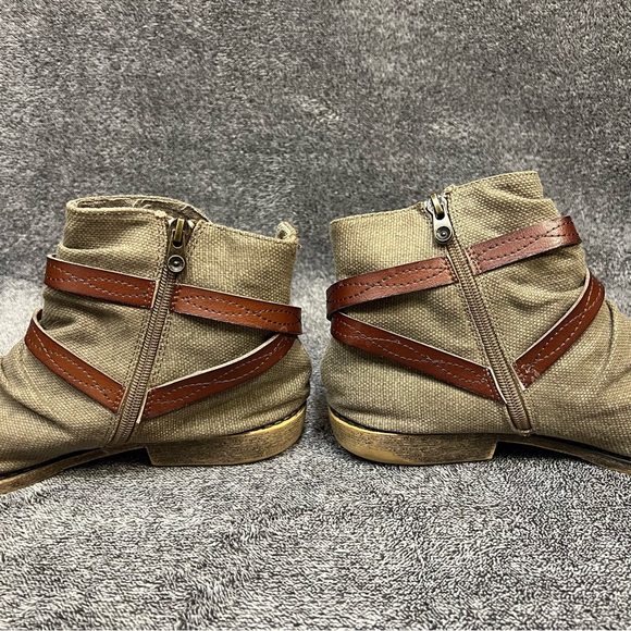 Blowfish Boot Ankle Brown Burlap Canvas Leather Strap Zip Women’s Size 10 - Picture 13 of 15